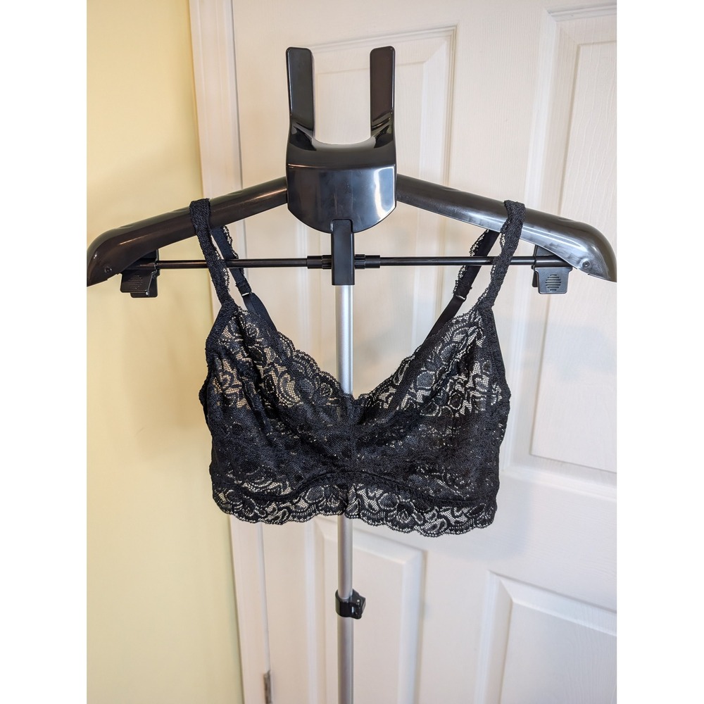Quince Lace Bralette Black Floral V-Neck‎ Adjustable Straps - Size M